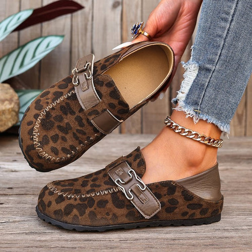Damen Mokassin-Slipper aus Veloursleder mit dekorativer Metall-Schnalle – Lioré