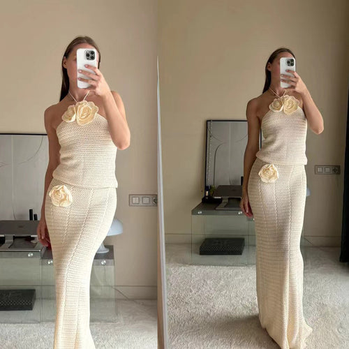 Damen Häkel-Maxikleid mit hohem Schlitzausschnitt Echo Archiv
