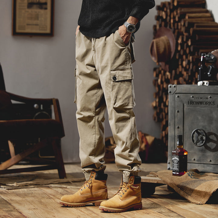 Herren Lässige Canvas-Cargojogginghose mit elastischem Saum, Klapp‑Cargo‑Taschen und verstärkten Knien Echo Archiv