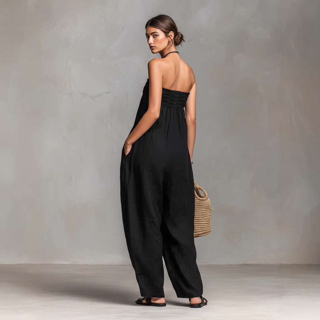 Damen Lässiges Sommer-Jumpsuit mit Raffungen und praktischen Taschen Echo Archiv