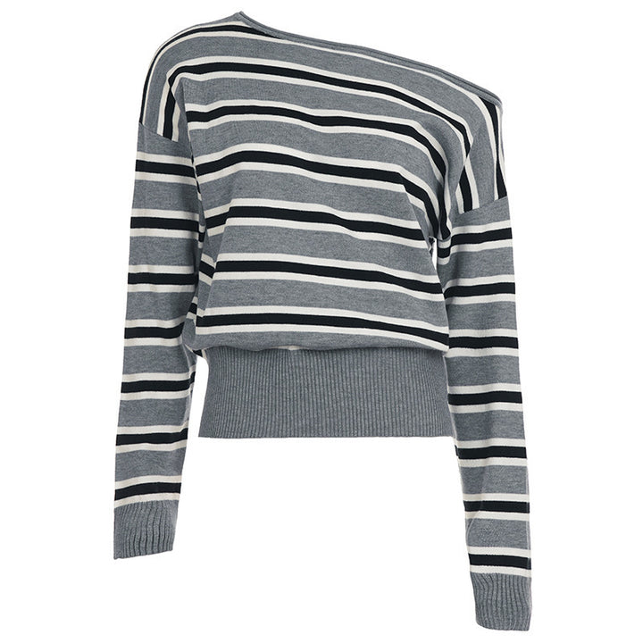 Damen Gestreifter Oversized-Strickpullover mit schulterfreiem Cut und weitem Rippbund Echo Archiv