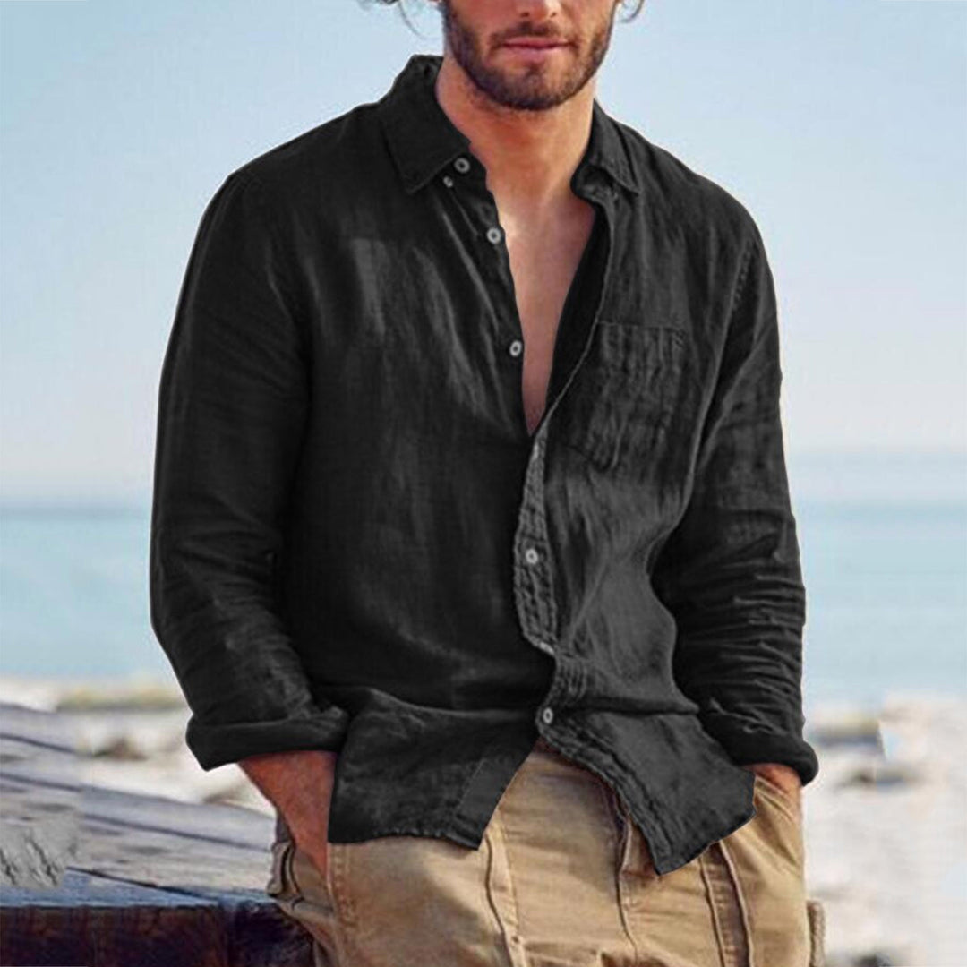 Herren nan Leinenhemd mit Brusttasche und lässiger Strandpassform Echo Archiv