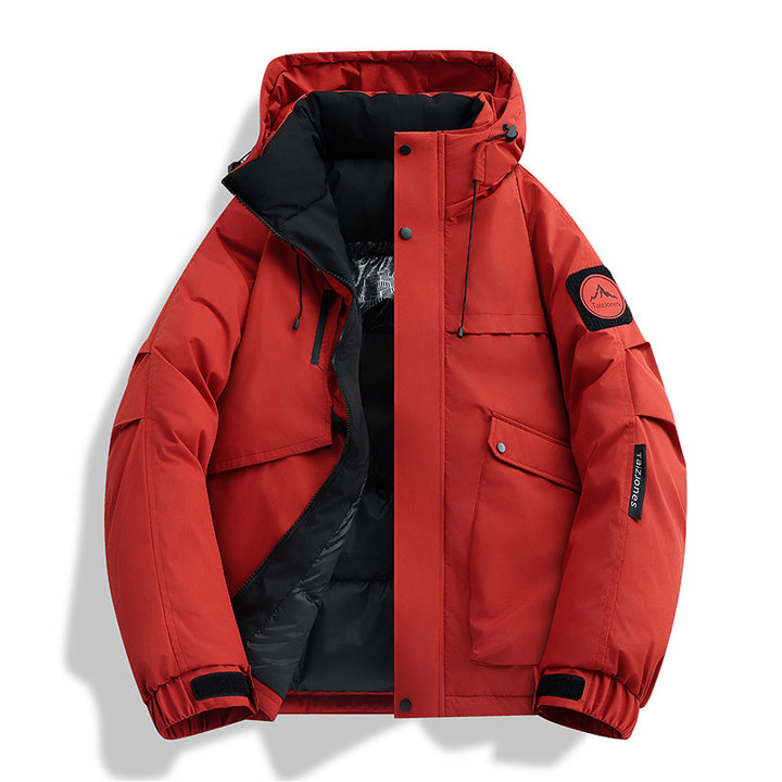 Herren gepolsterte Kapuzenwinterjacke mit winddichtem Außenmaterial, gestepptem thermischem Innenfutter und multifunktionalen Taschen – Marzano
