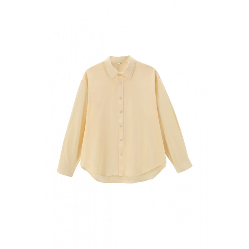Damen Lockeres Oversize-Blusenhemd mit Kentkragen, durchgehender Knopfleiste und abgerundetem Saum Echo Archiv