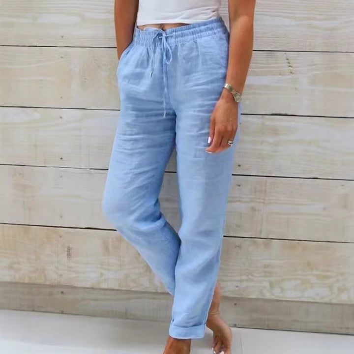 Damen lässige Leinenhose mit elastischem Bund Kordelzug und Seitentaschen – Avélisse