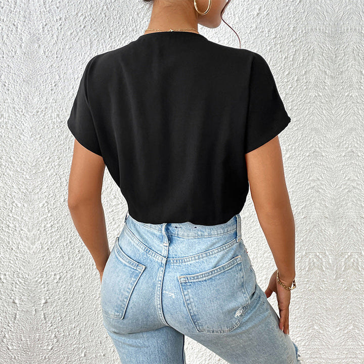 Damen Body mit eleganter Wickeloptik und kurzen Ärmeln Echoarchiv