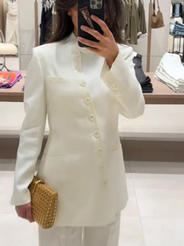 Damen Longline-Blazer mit Stehkragen und schmaler Silhouette Echoarchiv