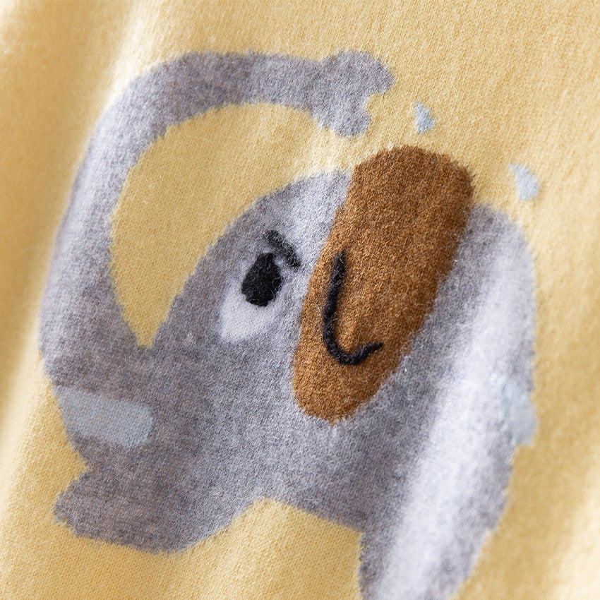 Damen Feinstrick-Pullover mit plüschiger Elefanten-Intarsia und Rippbündchen Echoarchiv