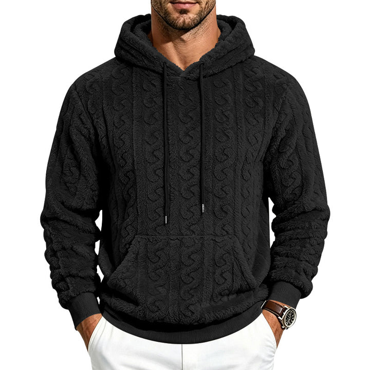 Herren Teddy-Fleecepullover mit Zopfmuster, Kapuze und Kängurutasche Echoarchiv