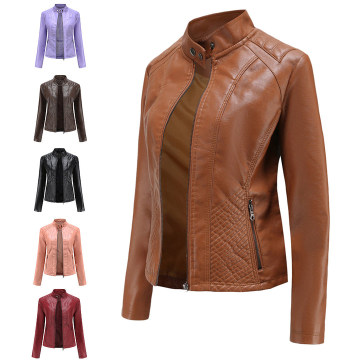 Damen nan taillierte Biker-Kunstlederjacke mit Stehkragen und gesteppter Seitenpartie Echo Archiv