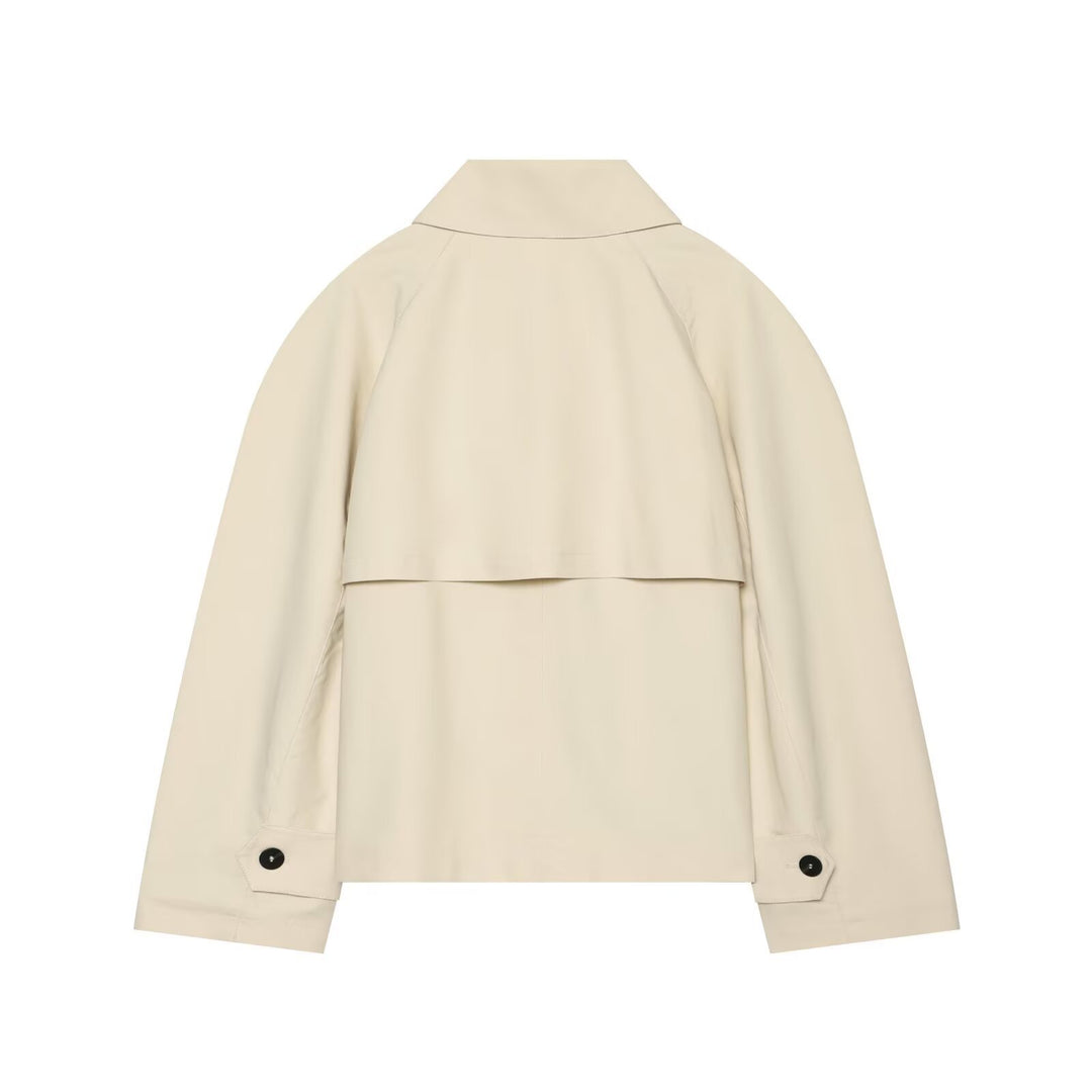 Damen Kurz geschnittene Trenchjacke mit Oversize-Ärmeln und verdeckter Knopfleiste Echo Archiv