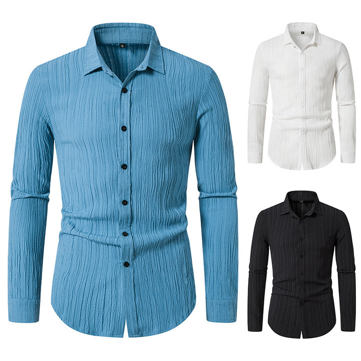 Herren Texturiertes Slim-Fit-Hemd mit krauser Struktur und Kentkragen Echo Archiv