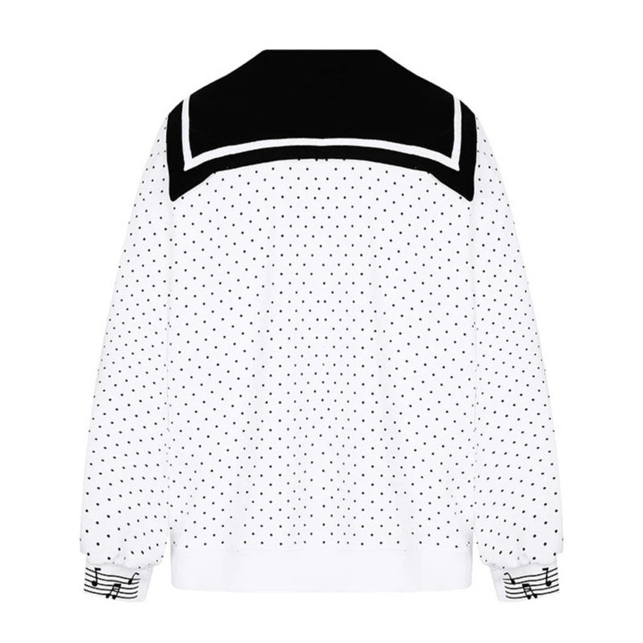Damen Reißverschluss‑Sweatjacke im Matrosenstil mit Schleifenkragen, Polka‑Dot und Musikmotiv Echoarchiv