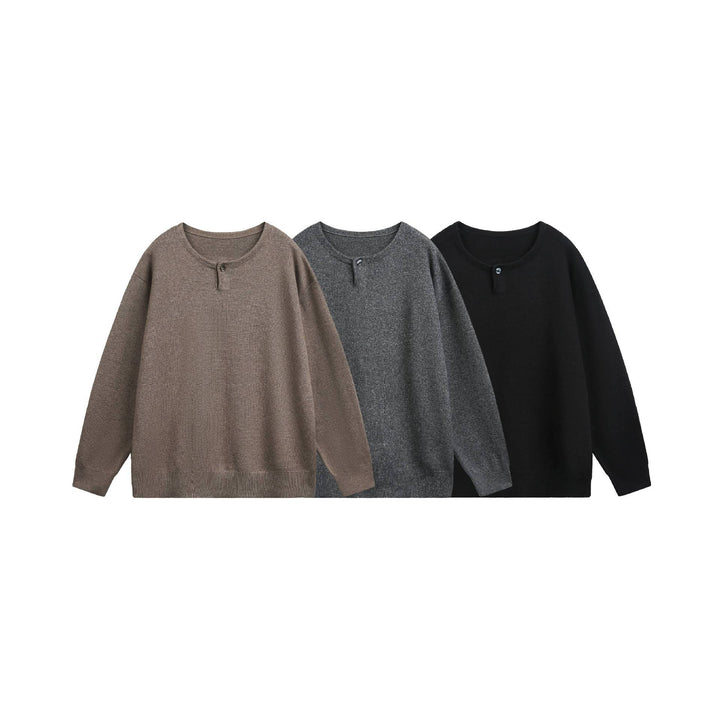 Damen Oversize-Strickpullover mit Knopfdetail am Rundhalsausschnitt Echoarchiv