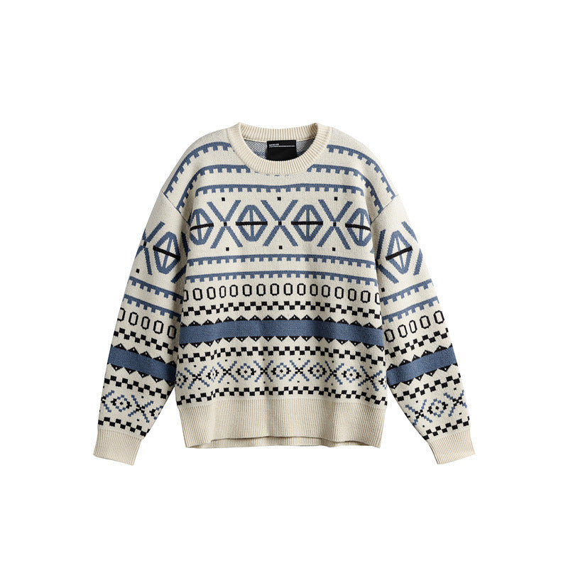 Unisex Gemusterter Grobstrickpullover im Norwegerstil mit Rundhals Echoarchiv
