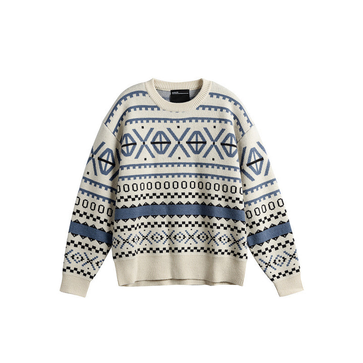 Unisex Gemusterter Grobstrickpullover im Norwegerstil mit Rundhals Echoarchiv