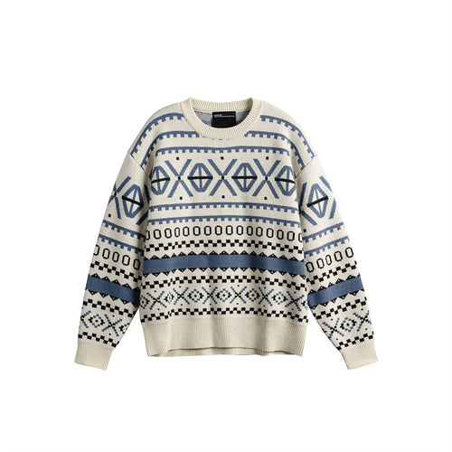 Unisex Gemusterter Grobstrickpullover im Norwegerstil mit Rundhals Echoarchiv