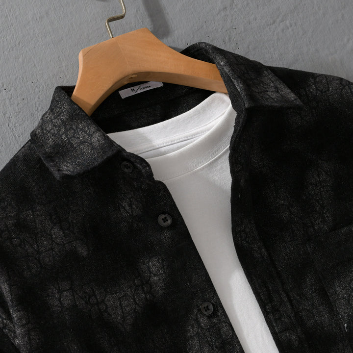 Herren Samtiges Hemdjacken-Overshirt mit tonalem Muster und Brusttasche Echoarchiv