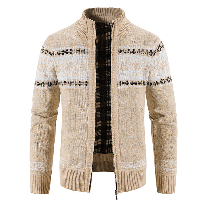 Herren Grobgestrickte Norweger-Strickjacke mit durchgehendem Reißverschluss und karierter Fleece-Innenlage Echo Archiv