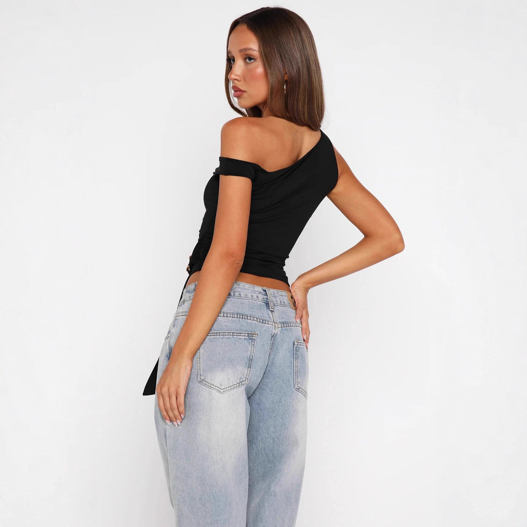Damen Asymmetrisches Oberteil mit modischem Gürtel Echo Archiv