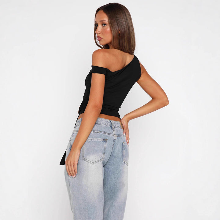 Damen Asymmetrisches Oberteil mit modischem Gürtel Echo Archiv
