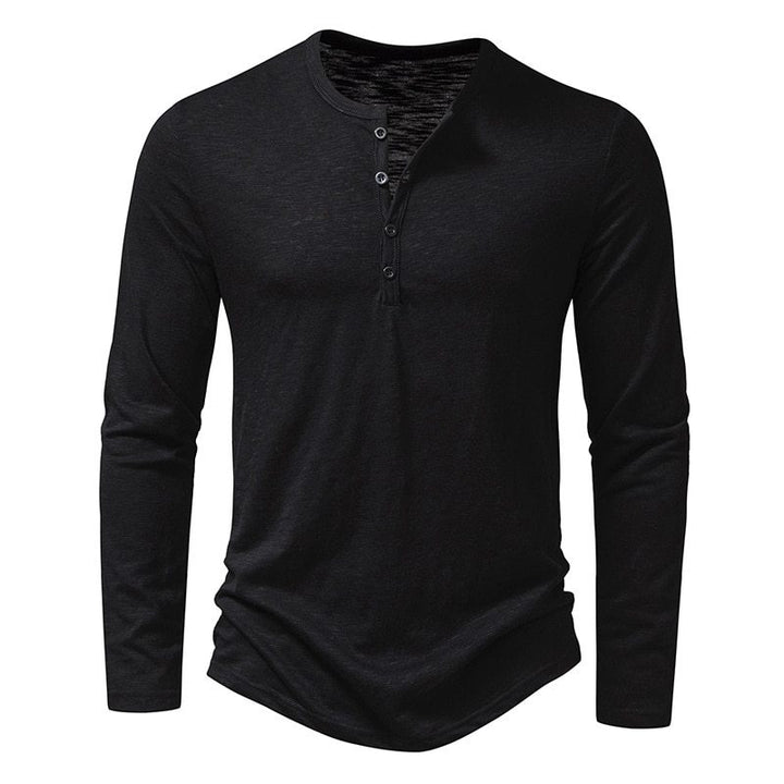 Herren Langarm Henley-Shirt mit klassischem Knopfdesign Echoarchiv