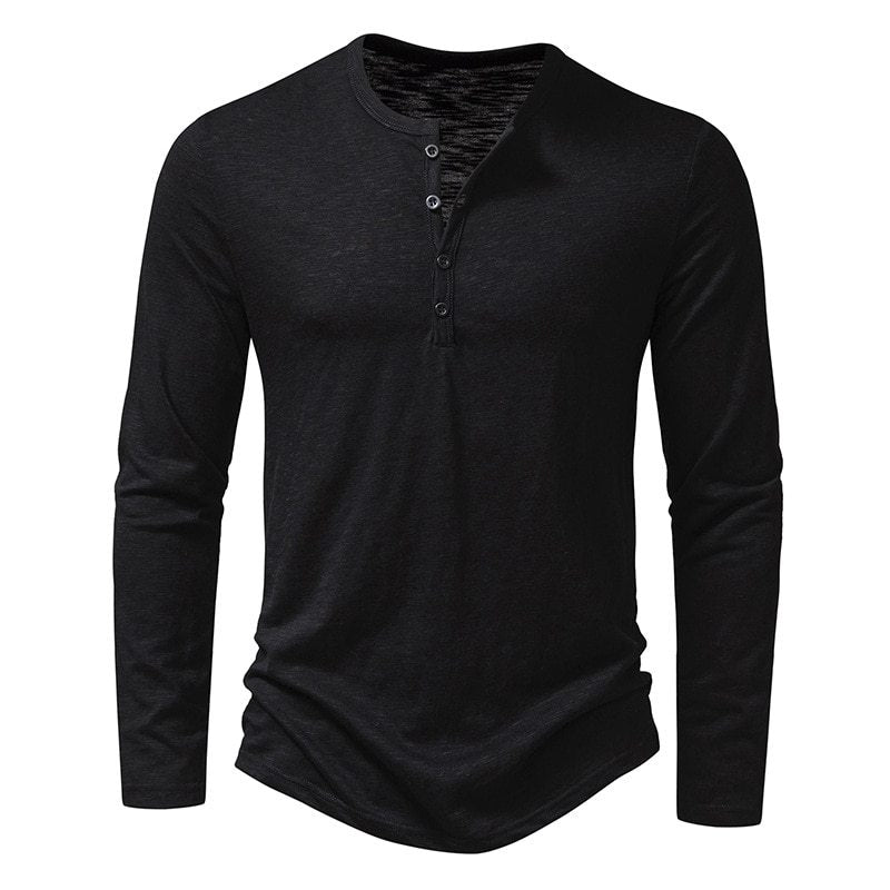Herren Langarm Henley-Shirt mit Knopfleiste und leichtem Stoff Echoarchiv