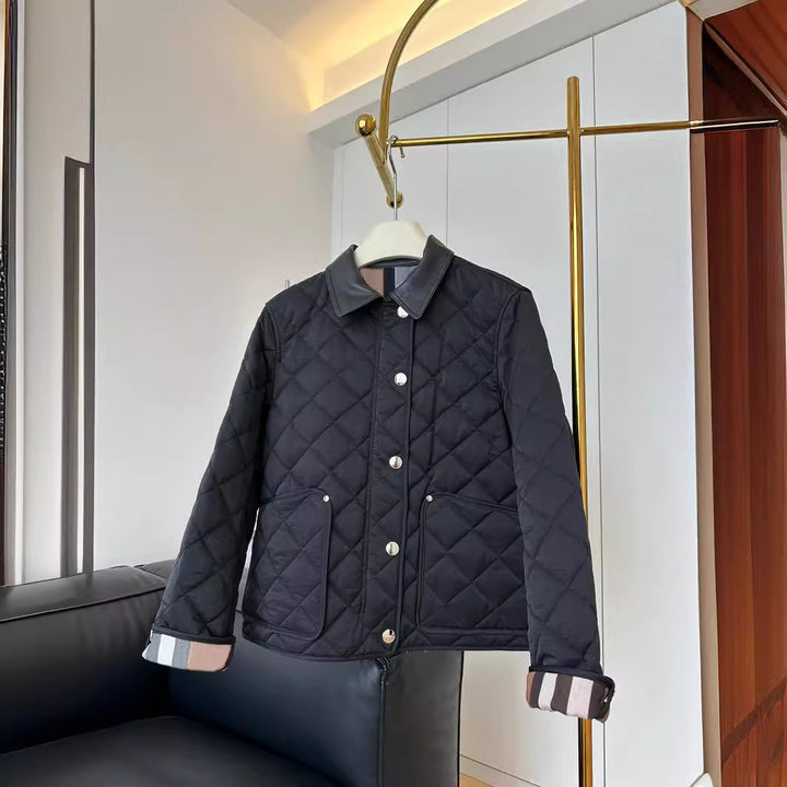 Damen Modische Steppjacke mit eleganter Lederkragen Echoarchiv