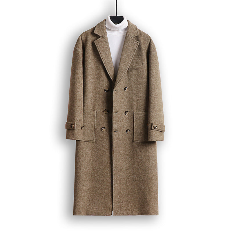 Herren Doppelreihiger Wollmix-Longcoat mit fallendem Revers und Pattentaschen Echoarchiv