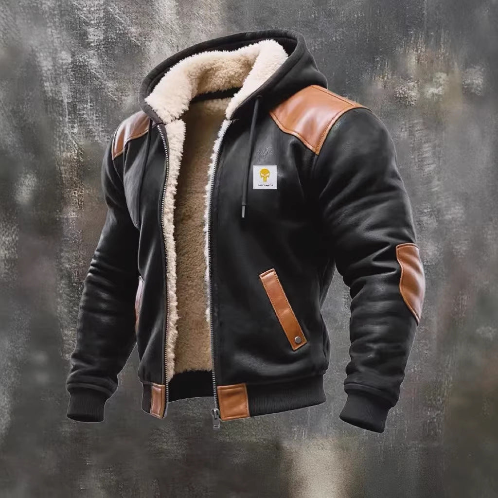 Herren nan gefütterte Bomberjacke mit Kapuze, Teddyfutter und Kontrastbesätzen Echo Archiv