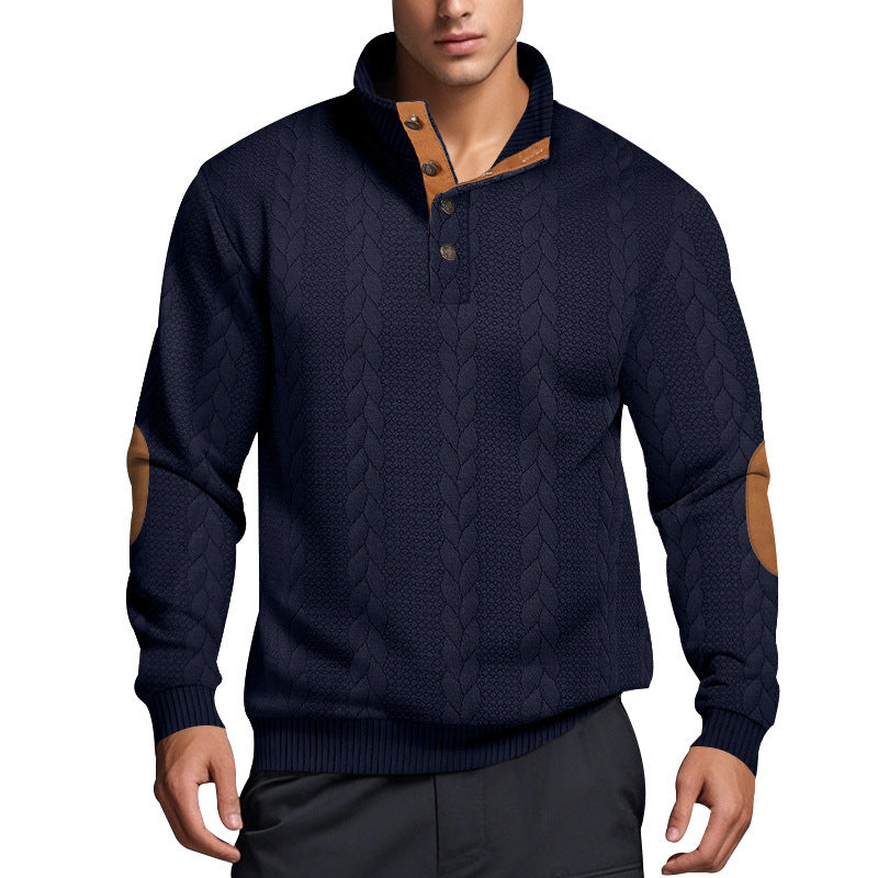Herren Strickpullover mit hohem Kragen und strukturiertem Muster Echoarchiv