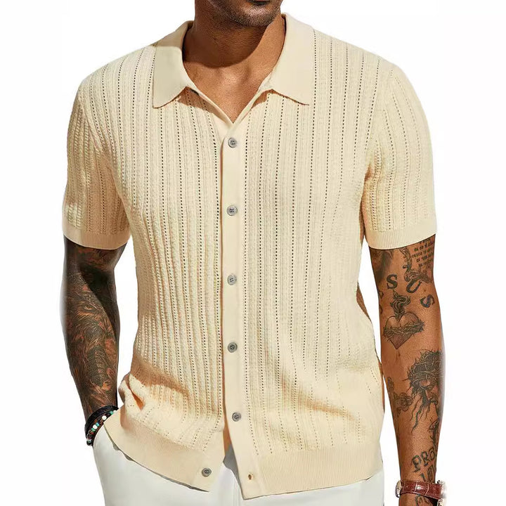 Herren Kurzarm Strickhemd mit feiner Lochstruktur und klassischem Kragen Echoarchiv