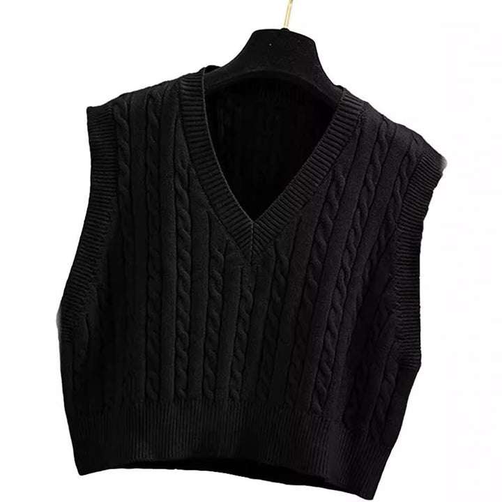 Damen Gestrickte ärmellose Zopfmuster-Pulloverweste mit V-Ausschnitt Echo Archiv