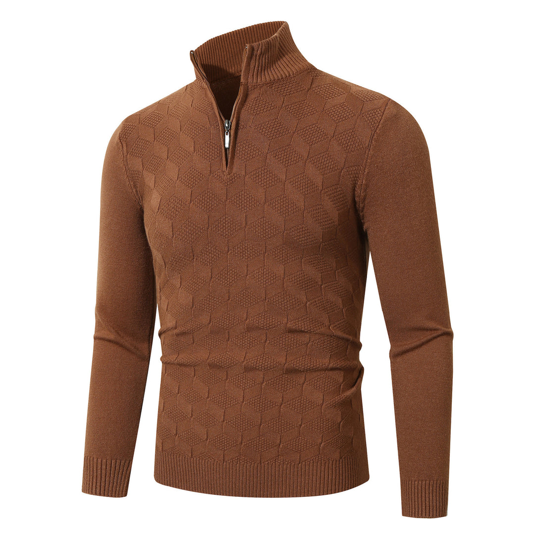 Herren lässiger Strickpullover mit halbem Reißverschluss und strukturiertem Muster Echoarchiv