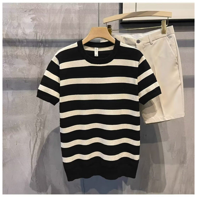 Herrenmode Kurzarm Streifen T-Shirt Echo Archive