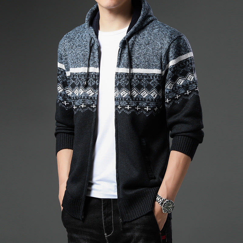 Herren Strick-Zip-Hoodie mit Norwegermuster, Kapuze und Eingrifftaschen Echo Archiv