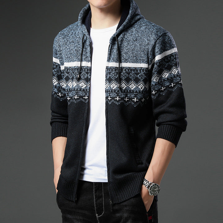 Herren Strick-Zip-Hoodie mit Norwegermuster, Kapuze und Eingrifftaschen Echo Archiv