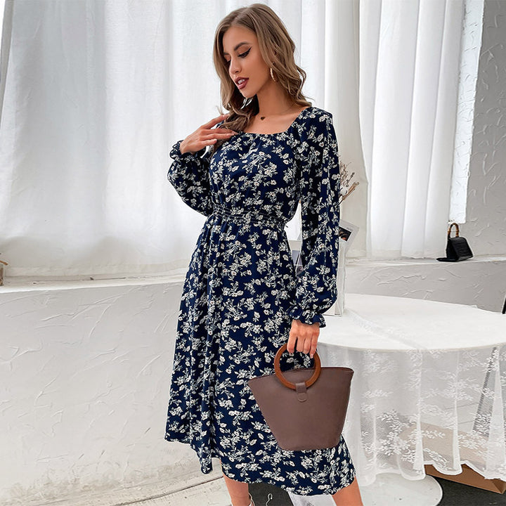 Damen Schulterfreies Midikleid mit elastischem Taillenbündchen und floralem Alloverprint Echoarchiv