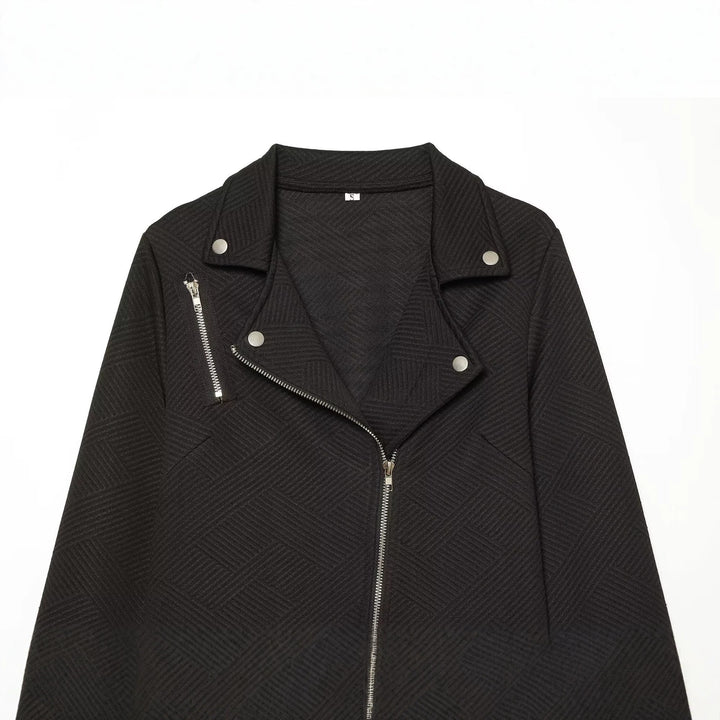 Damen Kurzjacke im Bikerstil mit asymmetrischem Reißverschluss und strukturierter Webstruktur Echo Archiv