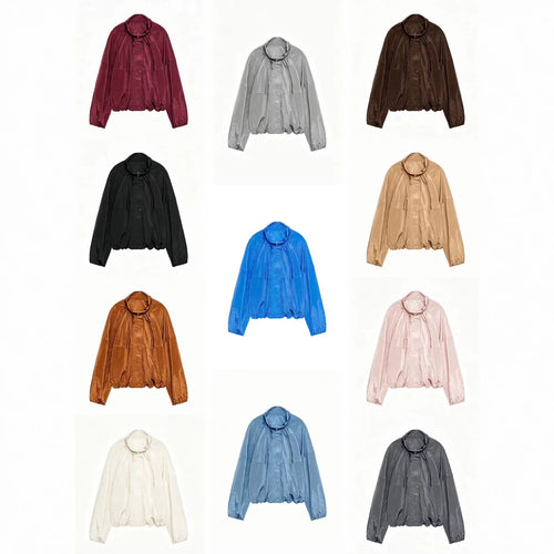 Damen Leichte Oversize-Blousonjacke aus Nylon mit Stehkragen, Kordelzug und Druckknopfverschluss Echo Archiv