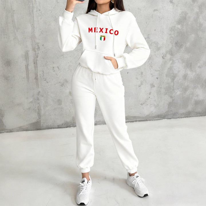 Damen nan kuscheliges Hoodie-Jogginganzug-Set mit Kapuze, Kängurutasche, soft gebürstetem Innenfutter und Mexico-Print Echo Archiv