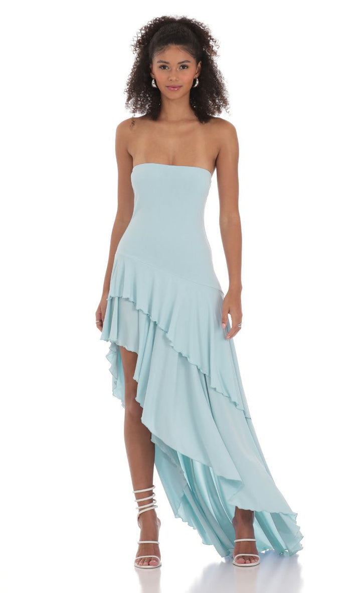Damen asymmetrisches Abendkleid mit voluminösen Rüschendetails Echo Archiv