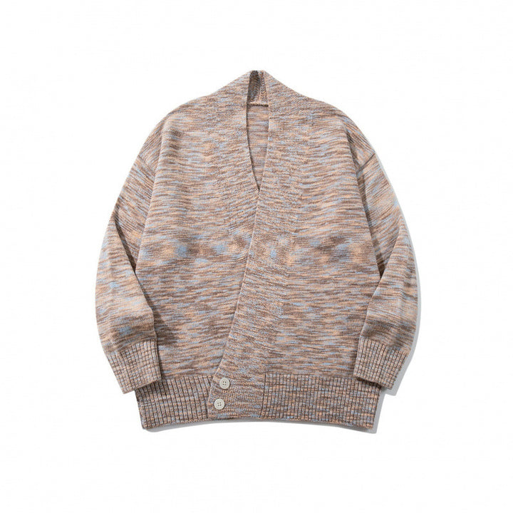 Unisex Boxy-Strickcardigan mit asymmetrischer Knopfleiste und breit geripptem Saum Echo Archiv