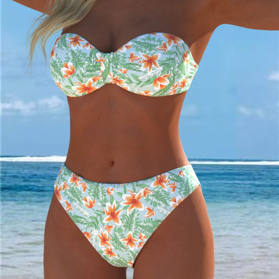 Damen Bandeau-Bikini mit einzigartigem Federmuster und hohem Taillenschnitt Echo Archiv