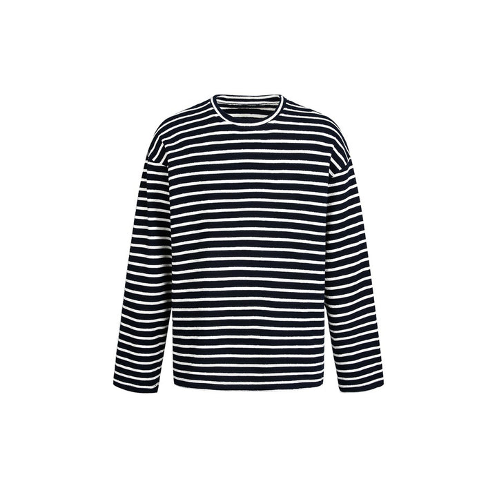 Unisex Gestreifter Breton-Pullover mit Rundhalsausschnitt und Oversize-Schnitt Echoarchiv