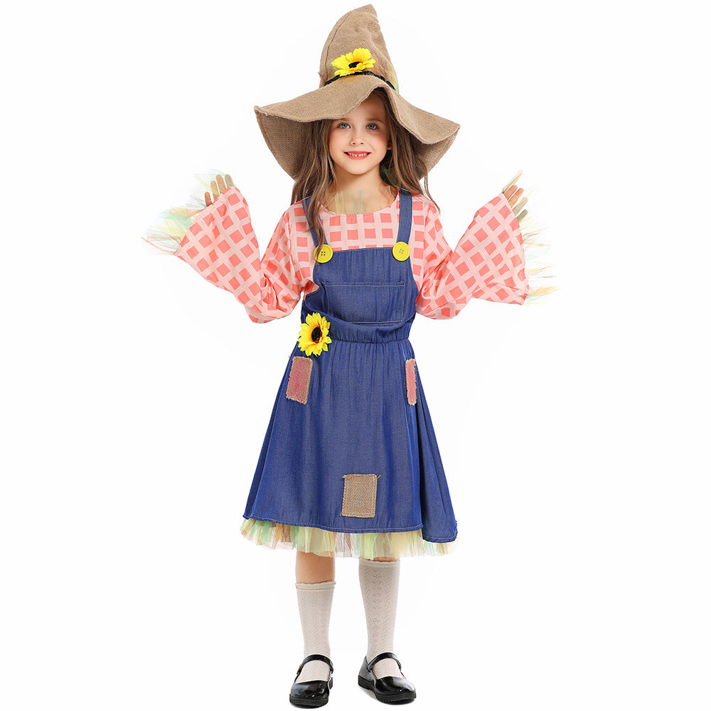 Mädchen Schürzenkleid mit Sonnenblumen-Akzenten und Hut Echo Archiv