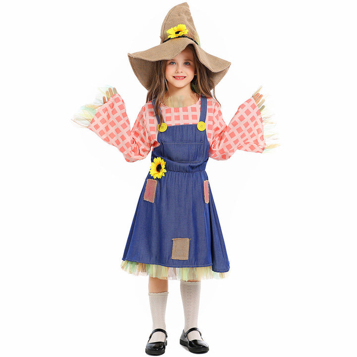 Mädchen Schürzenkleid mit Sonnenblumen-Akzenten und Hut Echo Archiv