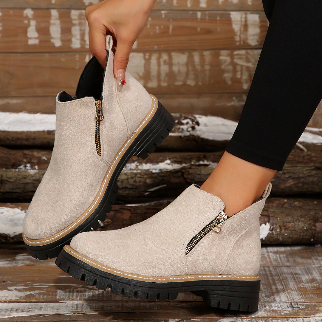Damen nan Wildlederstiefelette mit robuster Profilsohle und seitlichem Reißverschluss Echo Archiv