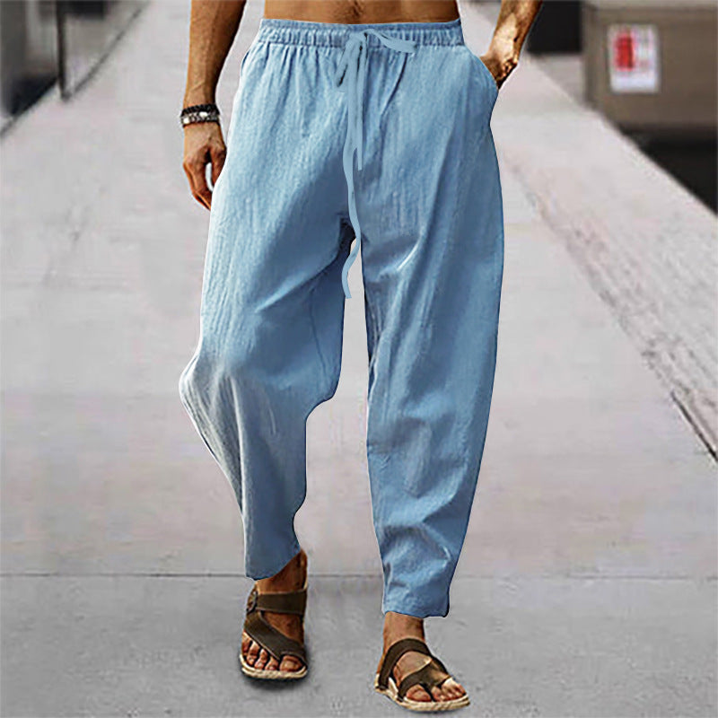Herren nan lockere Sommer-Slouch-Hose aus Leinenmix mit elastischem Bund und konischem Knöchelabschluss Echoarchiv