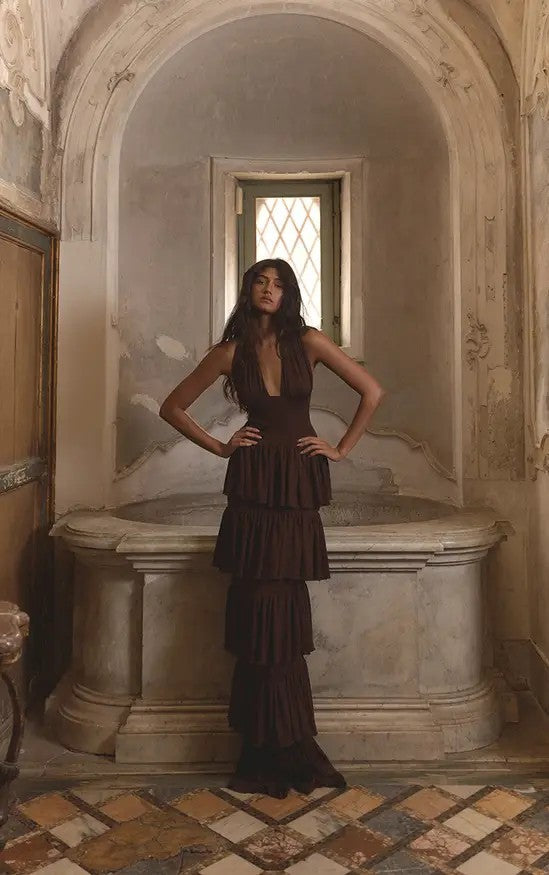 Damen Festliches Maxikleid mit Volantröcken Echo Archiv